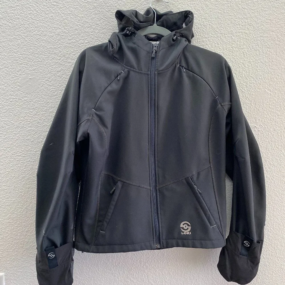 Loki Outerwear Fleece Lined Black Jacket Full Zip Gloves Size Small Hooded